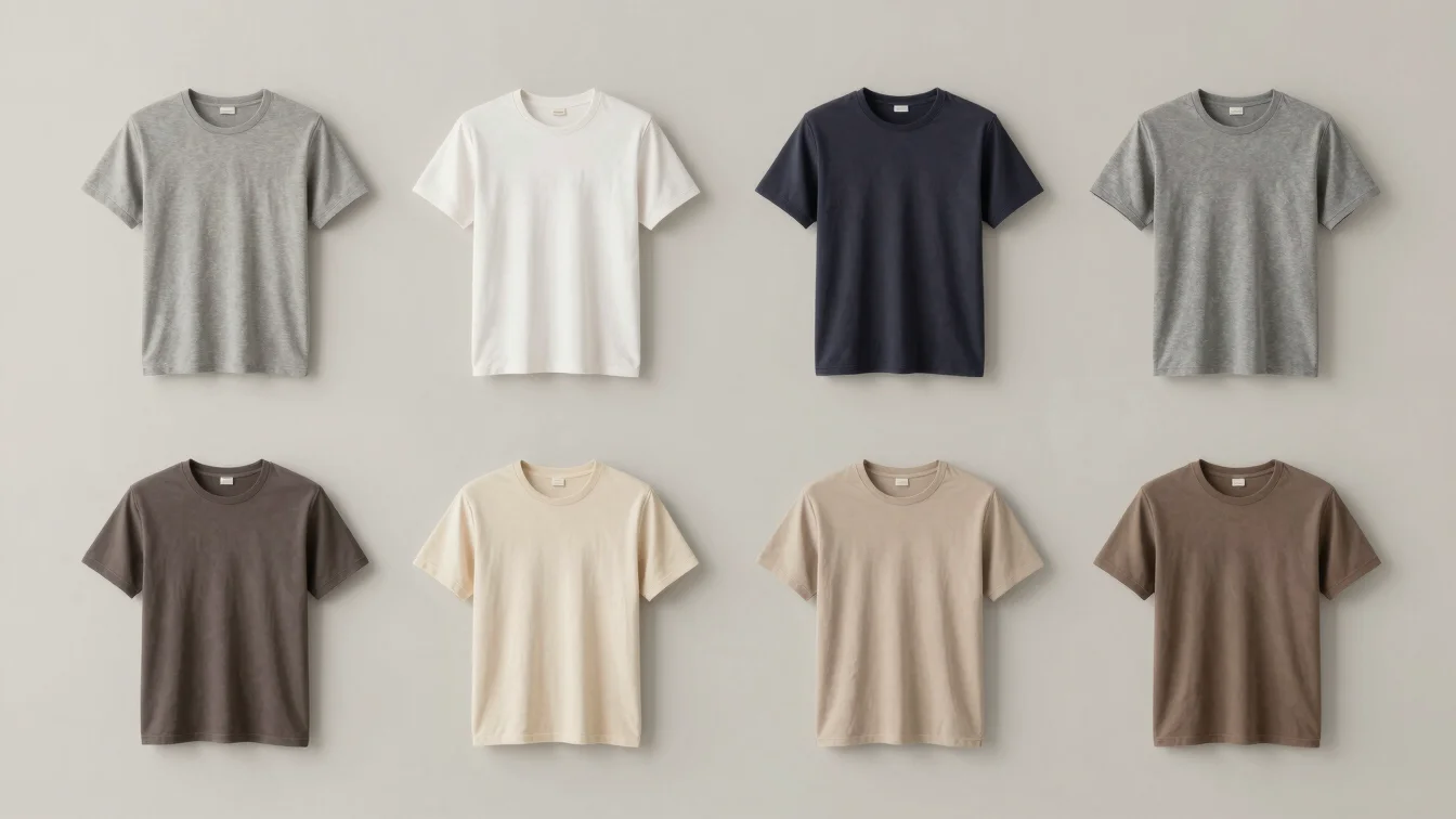 Clean studio photograph of individual clothing items laid flat on