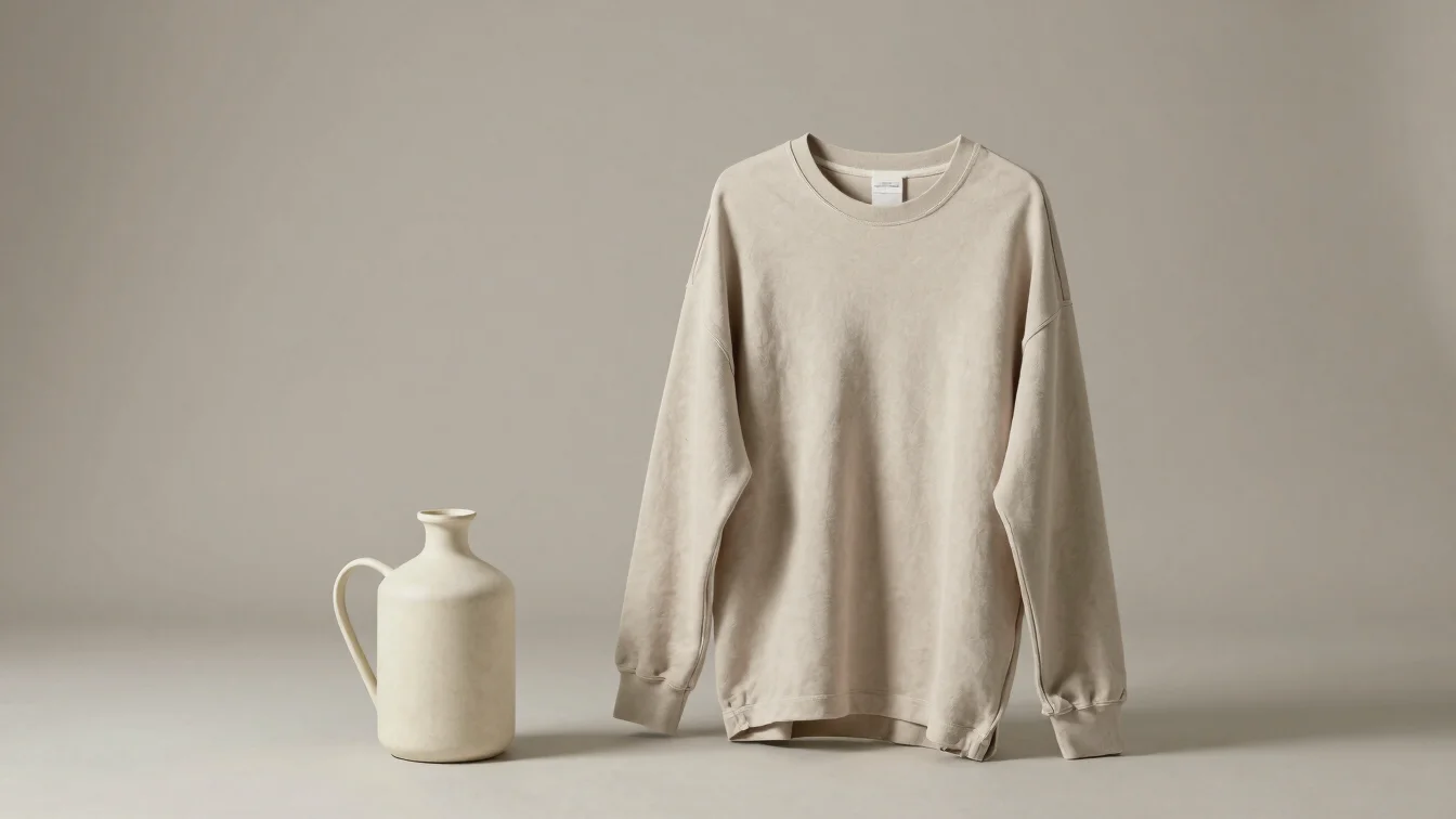 Clean studio photograph of one clothing item beside one household